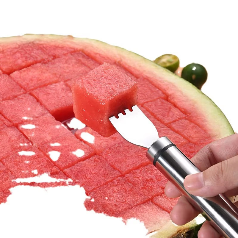 Stainless Steel Watermelon Cutting Tool Functional Watermelon Fork Slicer Slicing Tool for Melons Fruit Fork Kitchen Gadgets