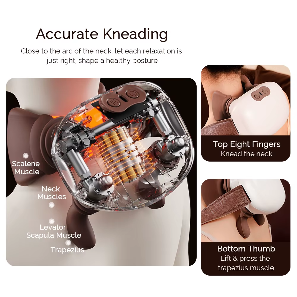 4D Hand Shaped Kneading Neck and Shoulder Massager Portable Neck Shoulder Massage Pillow Brushless Motor Trapezius Masajeador