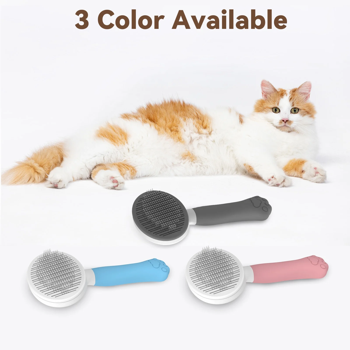 Cat & Dog Grooming Brush – Self-Cleaning Slicker Brush for Shedding, Removes Loose Fur & Tangles, Gentle & Skin-Friendly, Perfect for All Coat Types – Gray