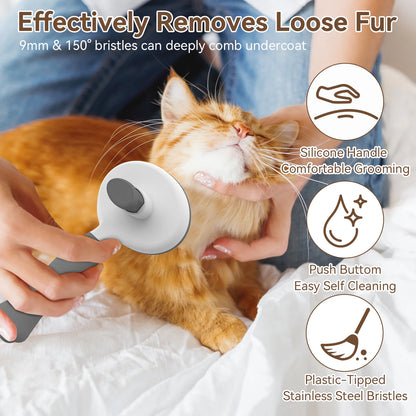 Cat & Dog Grooming Brush – Self-Cleaning Slicker Brush for Shedding, Removes Loose Fur & Tangles, Gentle & Skin-Friendly, Perfect for All Coat Types – Gray