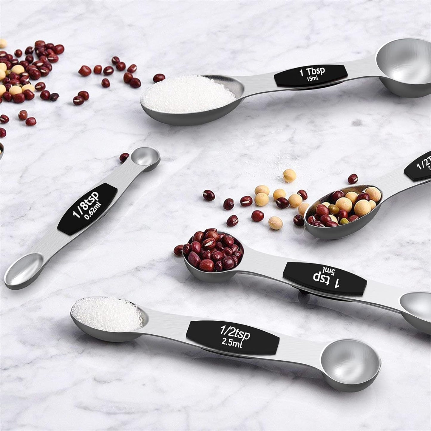 Measuring Cups and Magnetic Measuring Spoons Set,  Stainless Steel 8 Measuring Cups, 7 Double Sided Stackable Magnetic Measuring Spoons, 1 Leveler & 5 Mini Spoons - 21 Piece Black