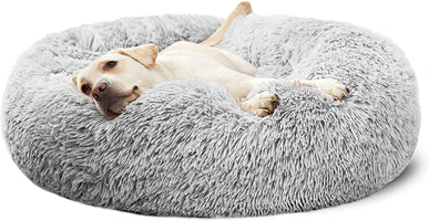 Calming Donut Cuddler Dog Bed, round Fluffy Pet Bed for Large Dogs,Washable, Large, Gray, 30''