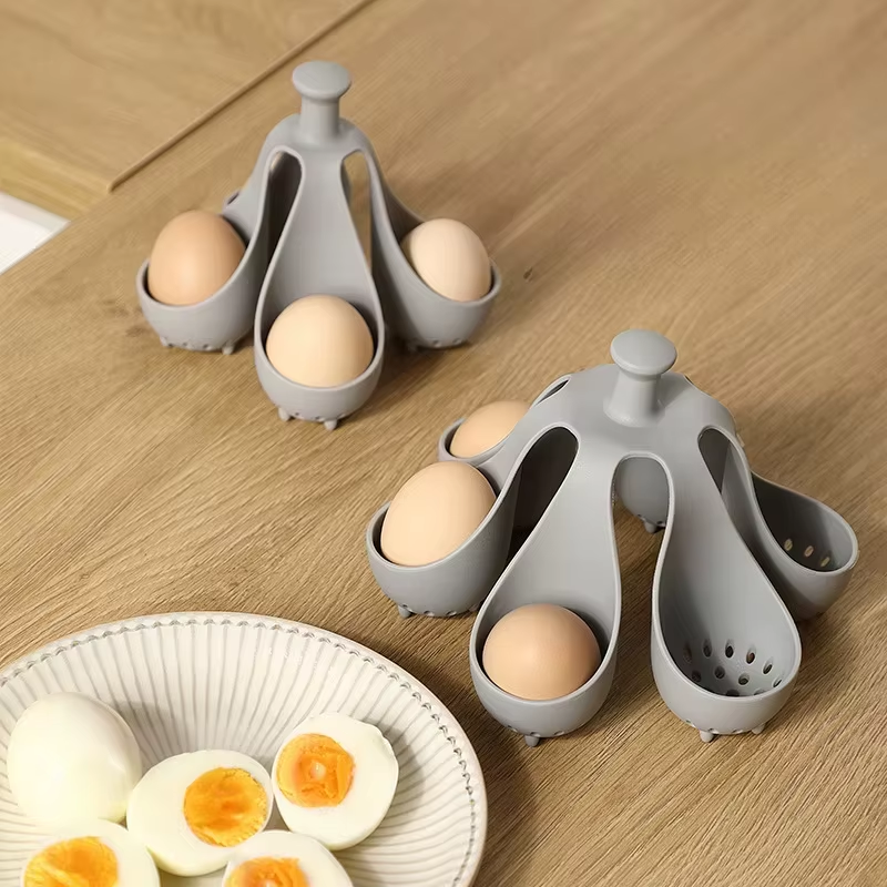4/6 Holes Silicone Egg Boiler Rack Freestanding Egg Boiler Household Steamed Egg Tray Cooker Kitchen Portable Storage Gadget