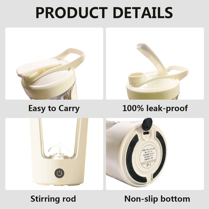 Electric Protein Shaker Bottle with Blender,Plastic Drink Mixer Cup for Coffee Milk Mixing,White