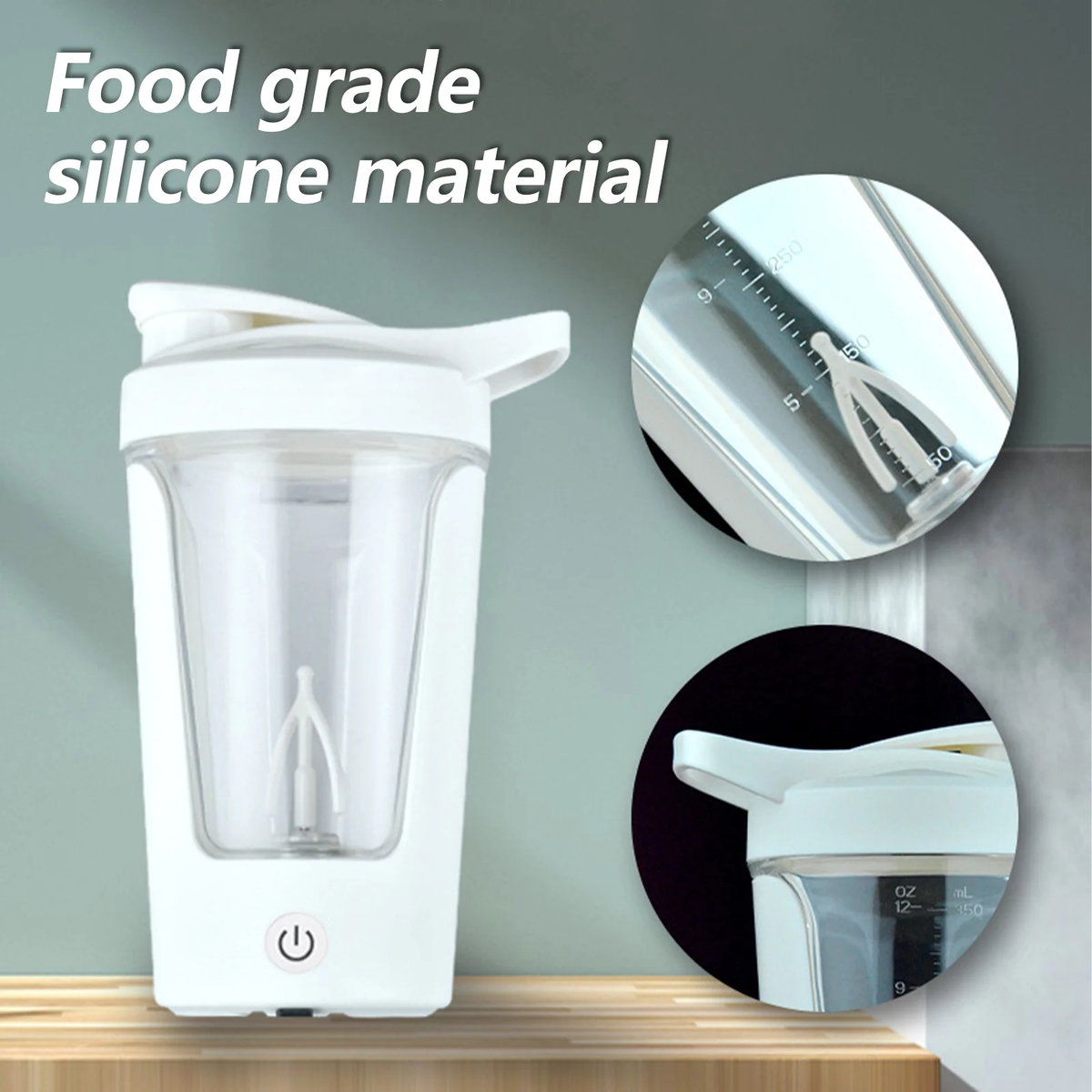 Electric Protein Shaker Bottle with Blender,Plastic Drink Mixer Cup for Coffee Milk Mixing,White