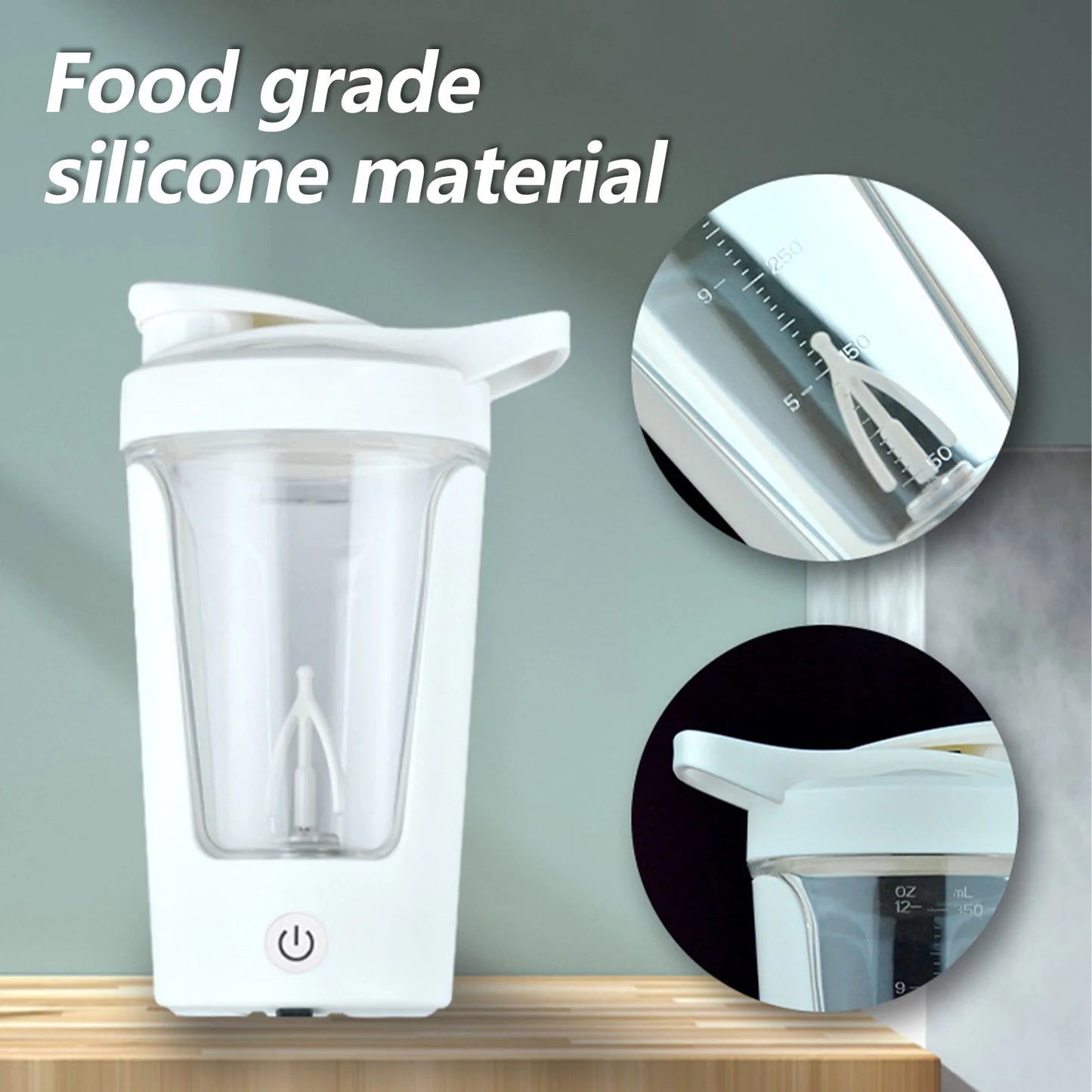 Electric Protein Shaker Bottle with Blender,Plastic Drink Mixer Cup for Coffee Milk Mixing,White