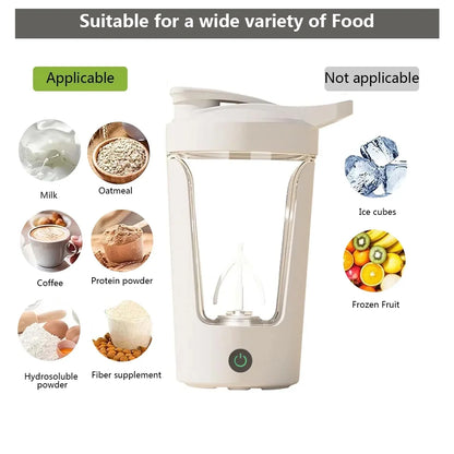 Electric Protein Shaker Bottle with Blender,Plastic Drink Mixer Cup for Coffee Milk Mixing,White