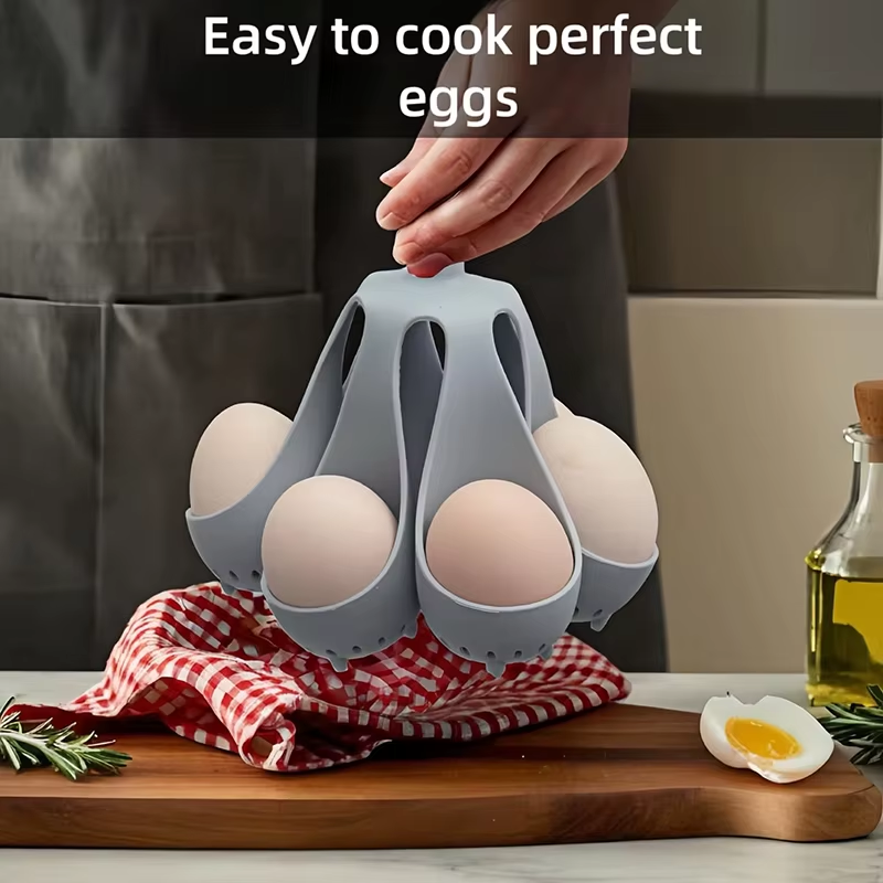 4/6 Holes Silicone Egg Boiler Rack Freestanding Egg Boiler Household Steamed Egg Tray Cooker Kitchen Portable Storage Gadget