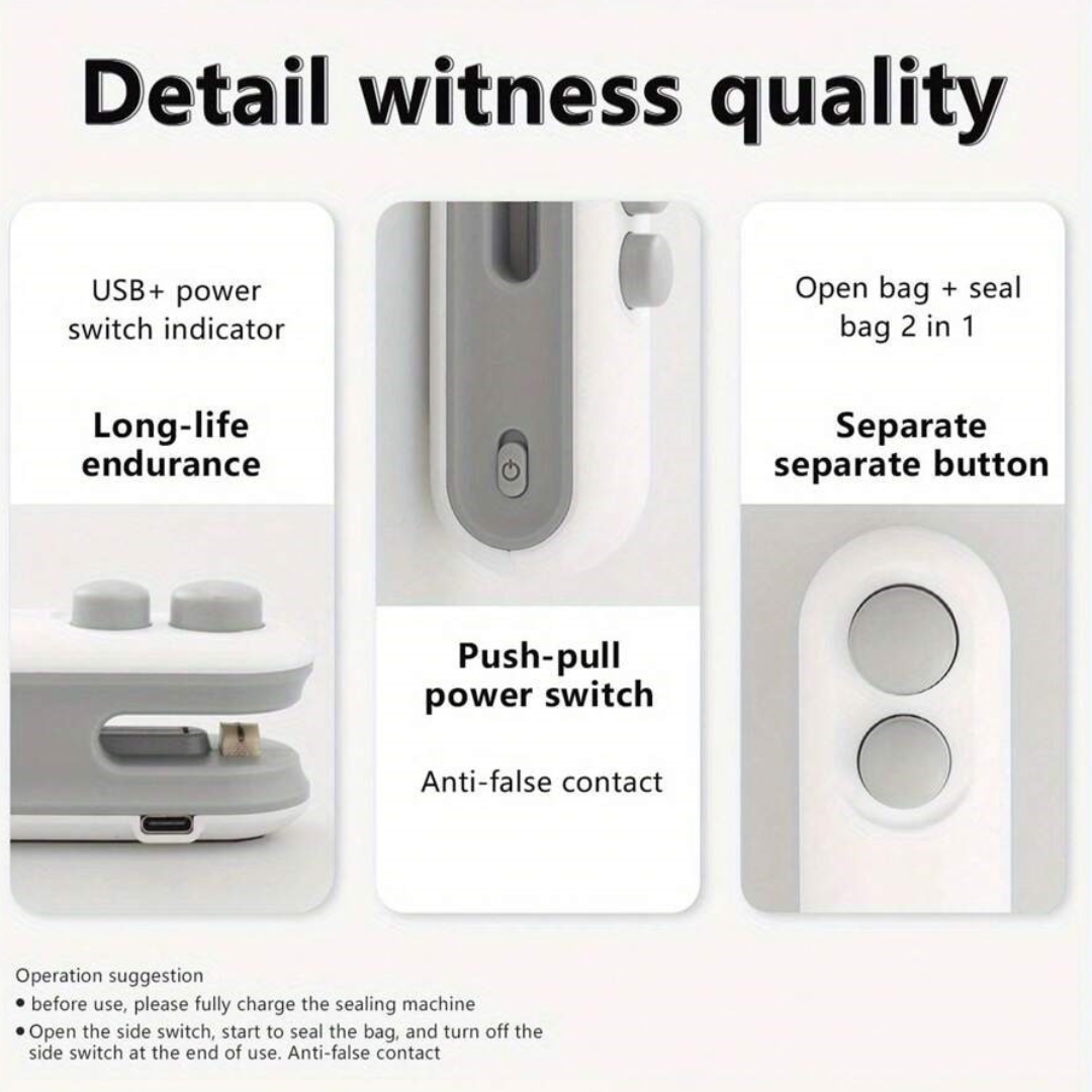 Mini Bag Sealer Rechargeable Bag Sealer 2 in 1 Bag Sealer Heat Seal with Cutter