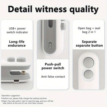 Mini Bag Sealer Rechargeable Bag Sealer 2 in 1 Bag Sealer Heat Seal with Cutter