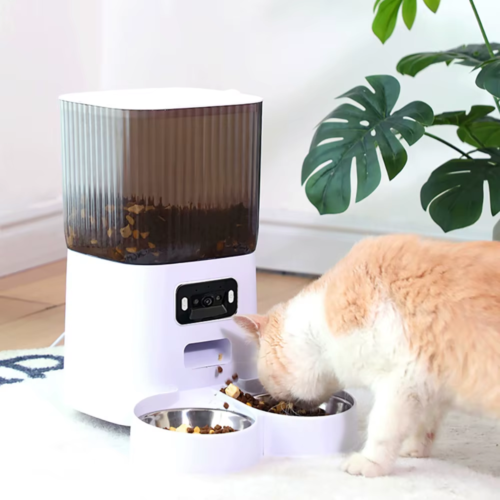 5L Double Bowls Smart Automatic Cat Feeder with Camera Cat Dry Food Video Dispenser Pet Smart Voice Recorder Auto Feeder for Dog