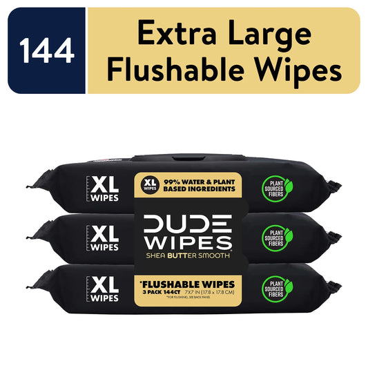 Flushable Wipes, XL Wet Wipes for at Home Use, Shea Butter Smooth, 144 Count