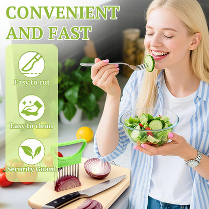 6Pieces Onion Holder for Slicing, Stainless Steel Onion Cutter for Slicing, Potato Lemon Slicer Tomato Slicers Kitchen Comb for Vegetables, Fruit and Meat