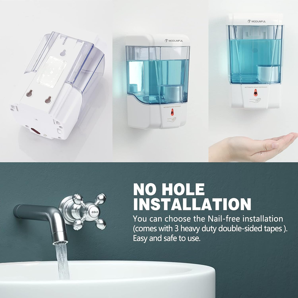 Automatic Hand Sanitizer & Soap Dispenser for Bathroom, Touchless Sensor Soap Dispenser Wall-Mounted, Gel/Liquid Hand Free Soap Dispenser, ABS Plastic 700Ml/24Oz M-1388E