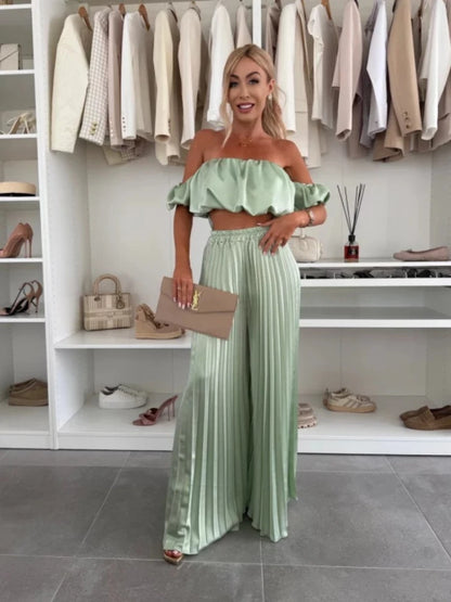 2025 Summer Fashion New Women'S Elegant Strapless Suit Casual Solid Color Temperament Foldable Elastic Pants