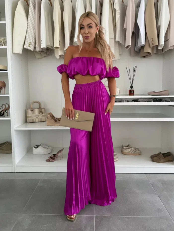 2025 Summer Fashion New Women'S Elegant Strapless Suit Casual Solid Color Temperament Foldable Elastic Pants