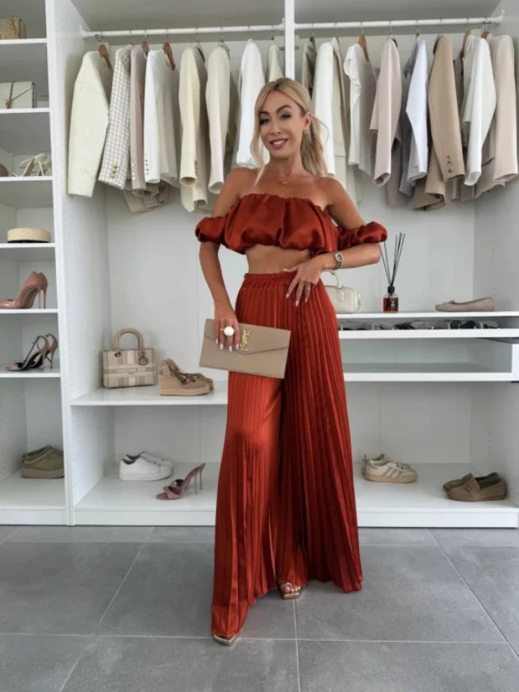 2025 Summer Fashion New Women'S Elegant Strapless Suit Casual Solid Color Temperament Foldable Elastic Pants