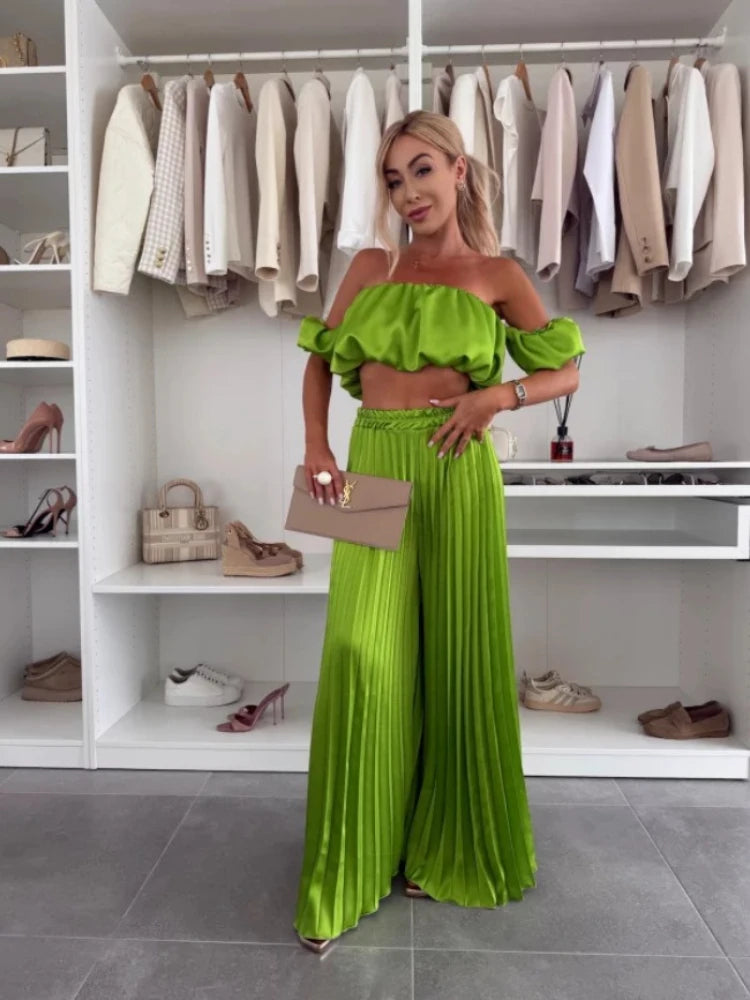 2025 Summer Fashion New Women'S Elegant Strapless Suit Casual Solid Color Temperament Foldable Elastic Pants