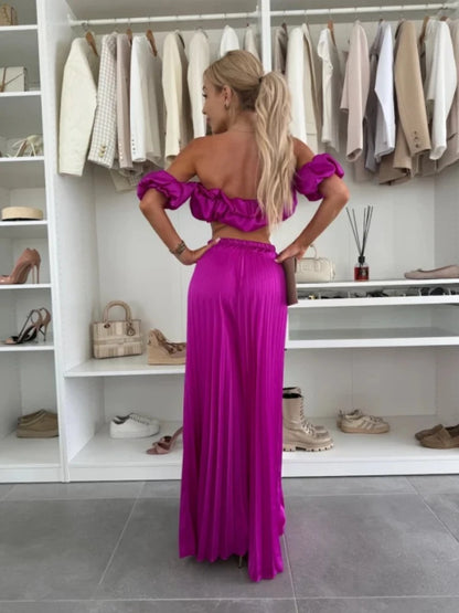 2025 Summer Fashion New Women'S Elegant Strapless Suit Casual Solid Color Temperament Foldable Elastic Pants