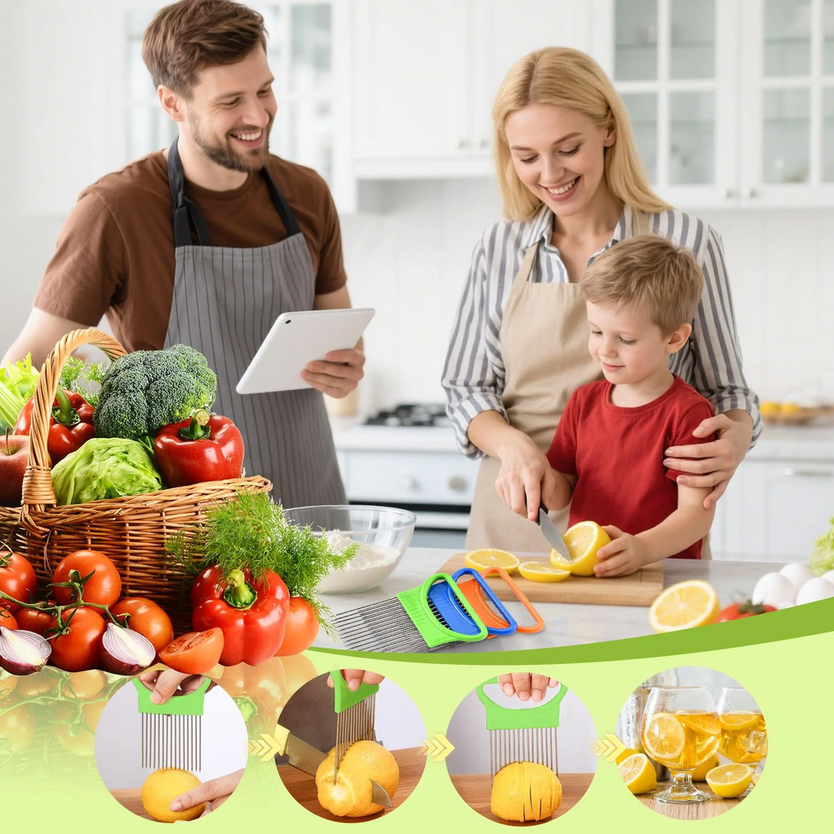 6Pieces Onion Holder for Slicing, Stainless Steel Onion Cutter for Slicing, Potato Lemon Slicer Tomato Slicers Kitchen Comb for Vegetables, Fruit and Meat