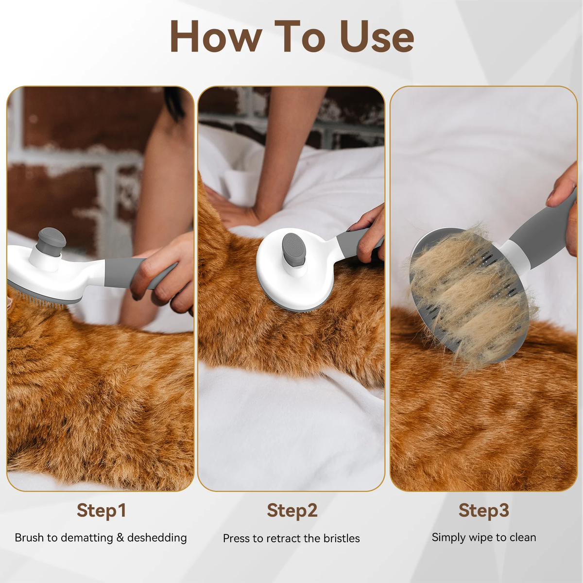 Cat & Dog Grooming Brush – Self-Cleaning Slicker Brush for Shedding, Removes Loose Fur & Tangles, Gentle & Skin-Friendly, Perfect for All Coat Types – Gray
