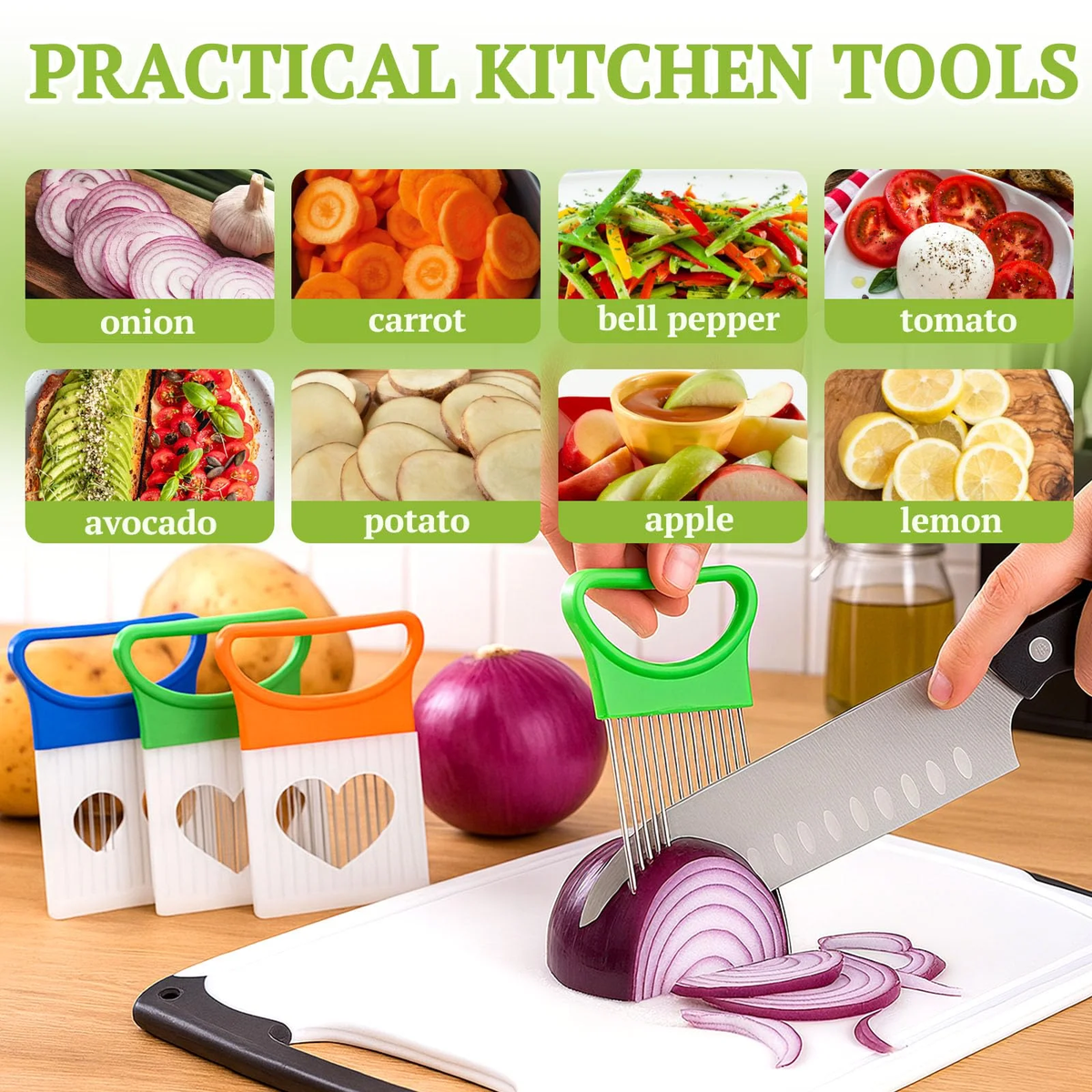 6Pieces Onion Holder for Slicing, Stainless Steel Onion Cutter for Slicing, Potato Lemon Slicer Tomato Slicers Kitchen Comb for Vegetables, Fruit and Meat