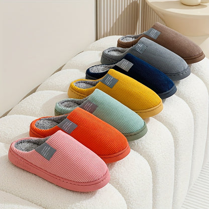 Women's & Unisex Plush Slip-On Slippers with Non-Slip Rubber Sole - Winter Warm Indoor House Shoes, Soft Plush & Cushioned Footbed, Multi-Color Options (Pink, Blue, Grey, Brown, Green, Yellow, Orange) for Home, Postpartum Car