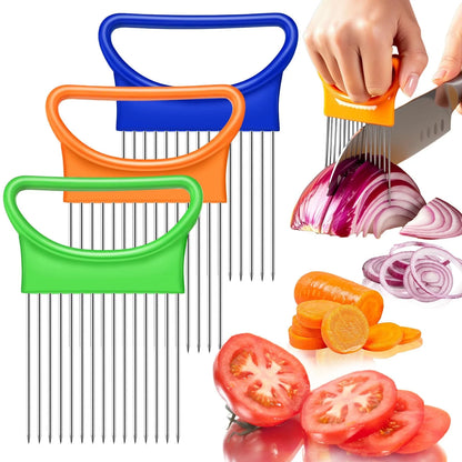 6Pieces Onion Holder for Slicing, Stainless Steel Onion Cutter for Slicing, Potato Lemon Slicer Tomato Slicers Kitchen Comb for Vegetables, Fruit and Meat
