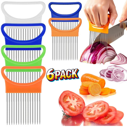 6Pieces Onion Holder for Slicing, Stainless Steel Onion Cutter for Slicing, Potato Lemon Slicer Tomato Slicers Kitchen Comb for Vegetables, Fruit and Meat