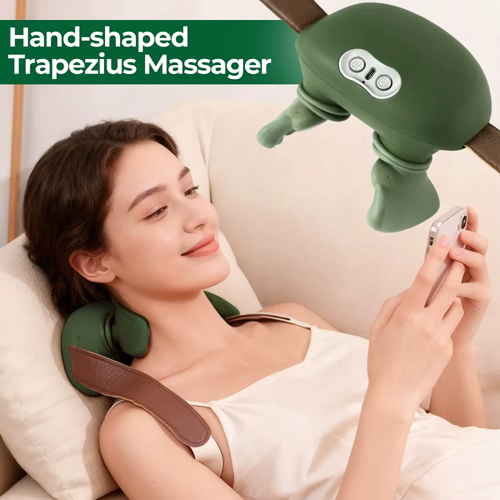 4D Hand Shaped Kneading Neck and Shoulder Massager Portable Neck Shoulder Massage Pillow Brushless Motor Trapezius Masajeador