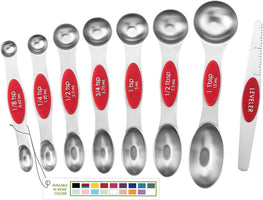 Red Stainless Steel Magnetic Measuring Spoons Set of 8 with Leveler, Dual Sided Nesting Teaspoon & Tablespoon Measuring Spoons, Kitchen Gadgets for Baking & Cooking, Fits in Spice Jars