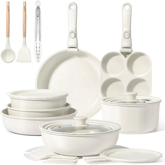 Ceramic Pots and Pans Set Non Stick, Nonstick Detachable Handle Cookware Sets, Healthy Non Toxic PFAS PFOA & PTFE Free, Dishwash