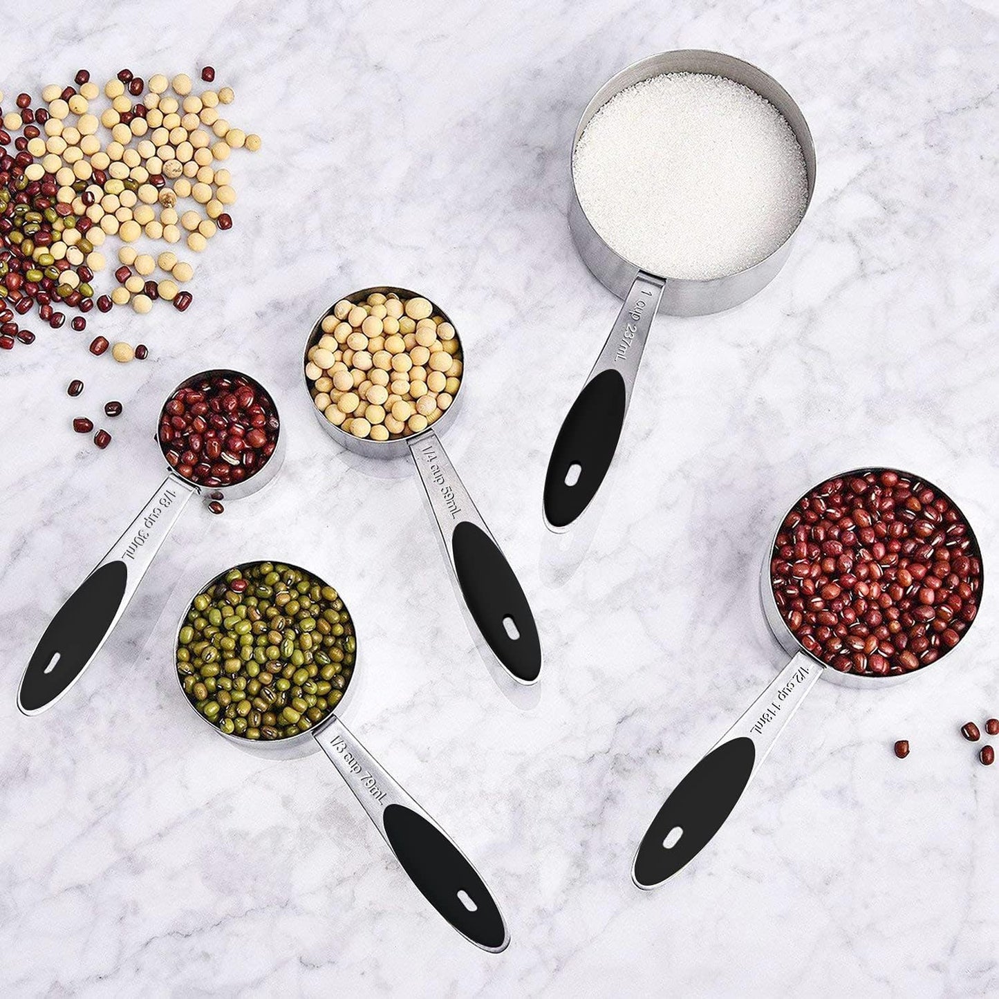 Measuring Cups and Magnetic Measuring Spoons Set,  Stainless Steel 8 Measuring Cups, 7 Double Sided Stackable Magnetic Measuring Spoons, 1 Leveler & 5 Mini Spoons - 21 Piece Black