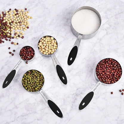 Measuring Cups and Magnetic Measuring Spoons Set,  Stainless Steel 8 Measuring Cups, 7 Double Sided Stackable Magnetic Measuring Spoons, 1 Leveler & 5 Mini Spoons - 21 Piece Black