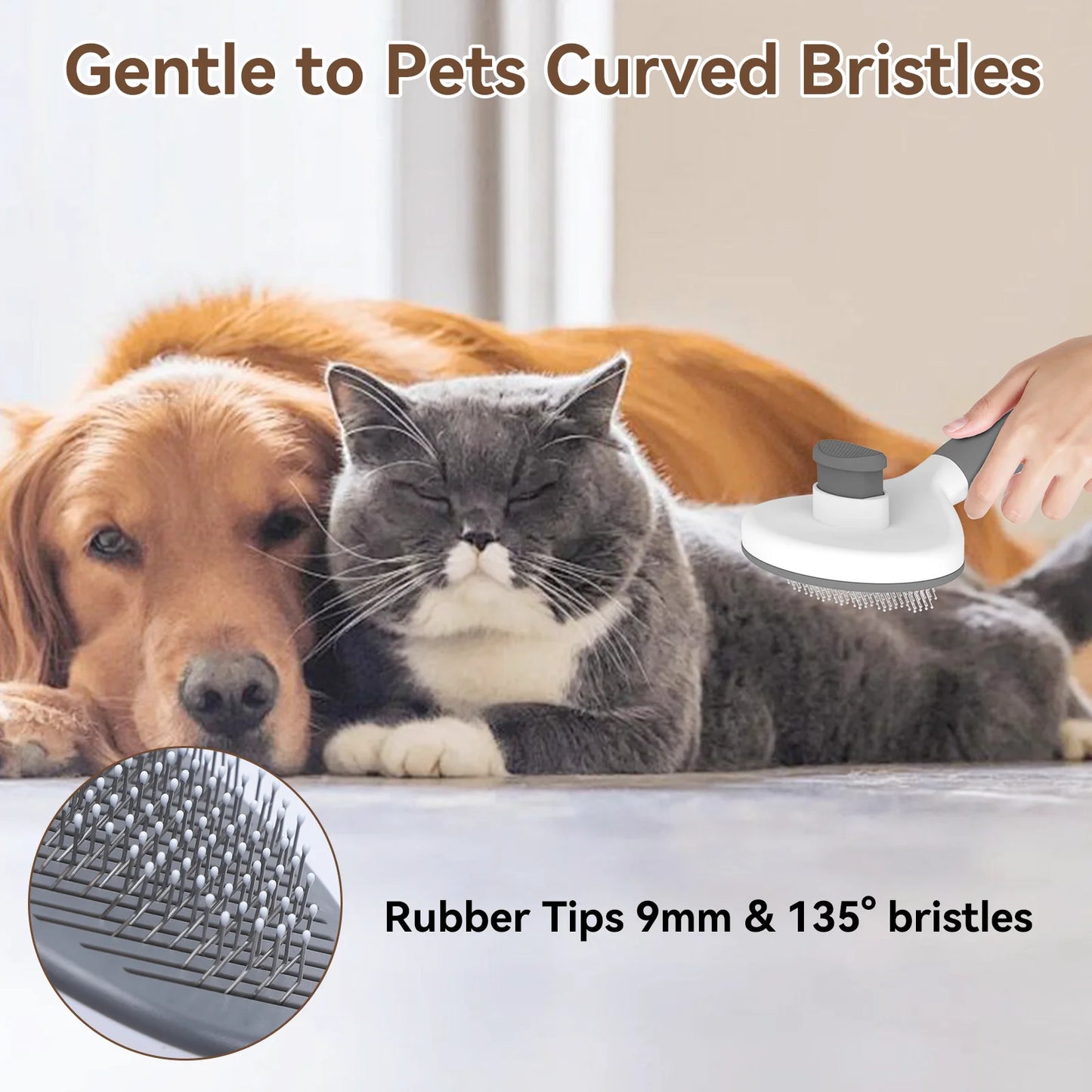 Cat & Dog Grooming Brush – Self-Cleaning Slicker Brush for Shedding, Removes Loose Fur & Tangles, Gentle & Skin-Friendly, Perfect for All Coat Types – Gray