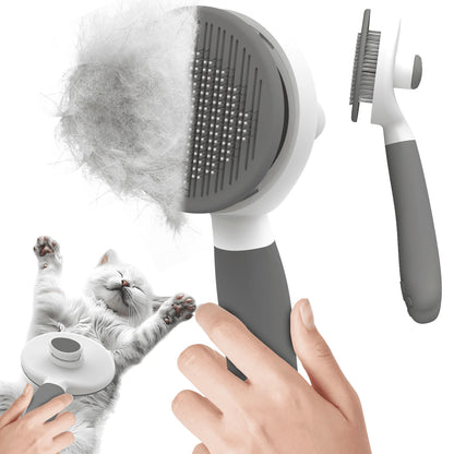 Cat & Dog Grooming Brush – Self-Cleaning Slicker Brush for Shedding, Removes Loose Fur & Tangles, Gentle & Skin-Friendly, Perfect for All Coat Types – Gray