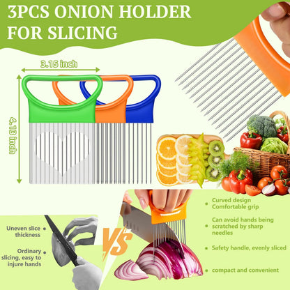6Pieces Onion Holder for Slicing, Stainless Steel Onion Cutter for Slicing, Potato Lemon Slicer Tomato Slicers Kitchen Comb for Vegetables, Fruit and Meat