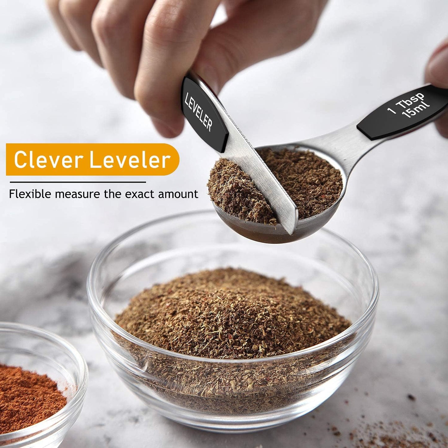 Measuring Cups and Magnetic Measuring Spoons Set,  Stainless Steel 8 Measuring Cups, 7 Double Sided Stackable Magnetic Measuring Spoons, 1 Leveler & 5 Mini Spoons - 21 Piece Black