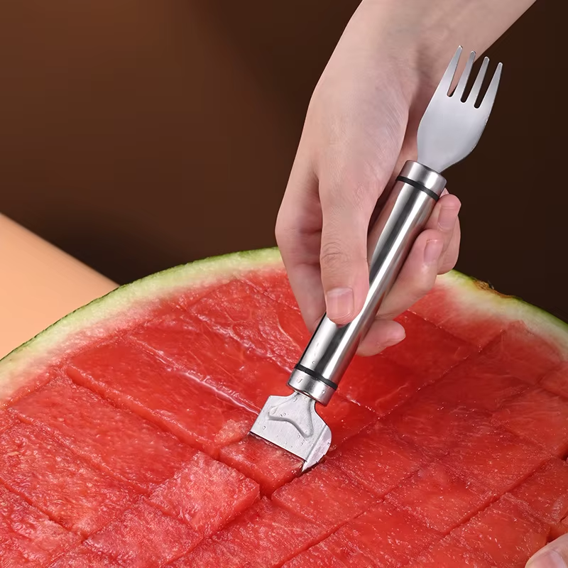 Stainless Steel Watermelon Cutting Tool Functional Watermelon Fork Slicer Slicing Tool for Melons Fruit Fork Kitchen Gadgets